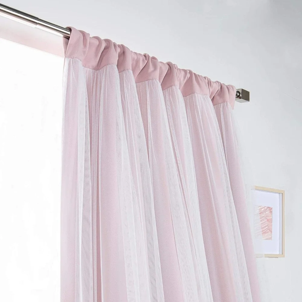 Best Home Fashion Curtain Set 52x96 Dusty Pink Excellent Lace Overlay Rod Pocket
